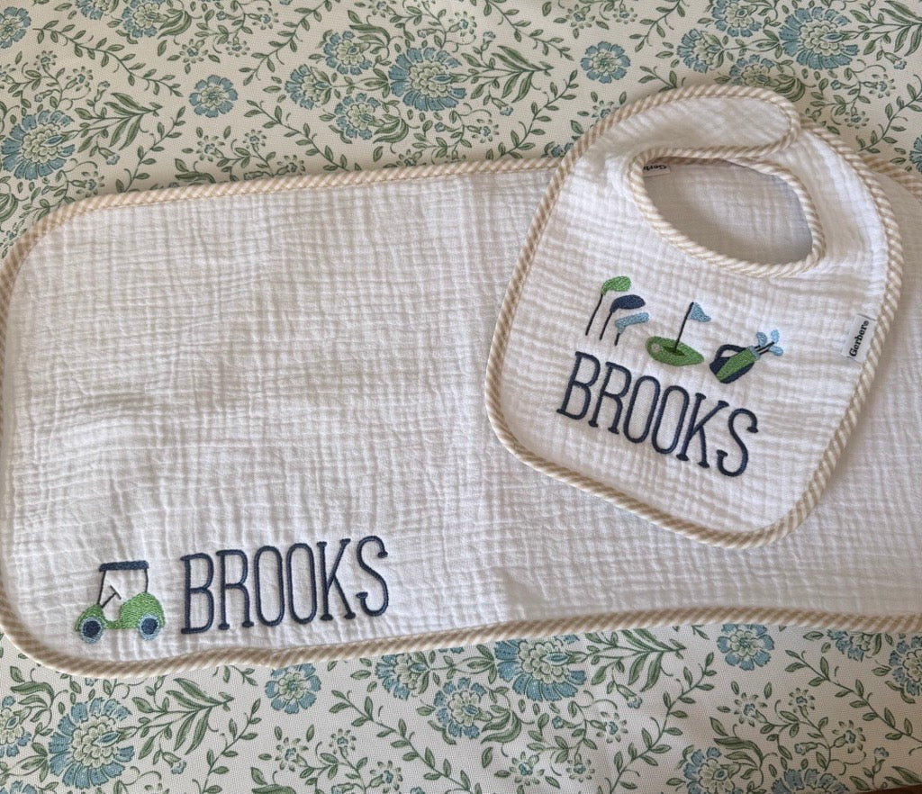 Gingham Bib and Burp Cloth Set