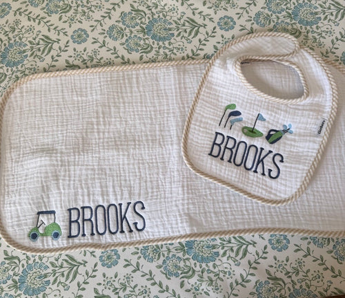 Gingham Bib and Burp Cloth Set