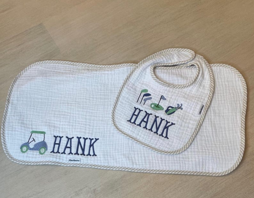 Gingham Bib and Burp Cloth Set